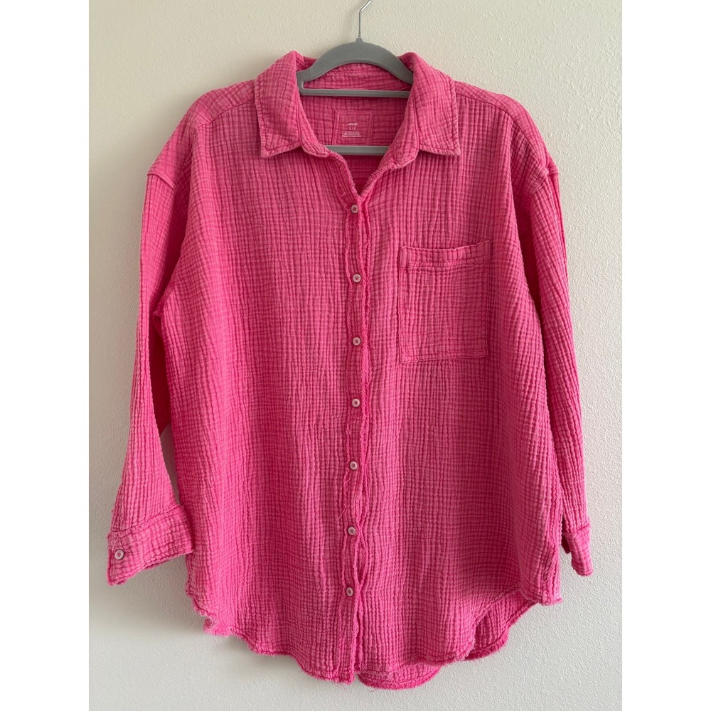 Aerie Gauzy Button Down Shirt Womens Small Pink Oversized Beachy Travel Resort